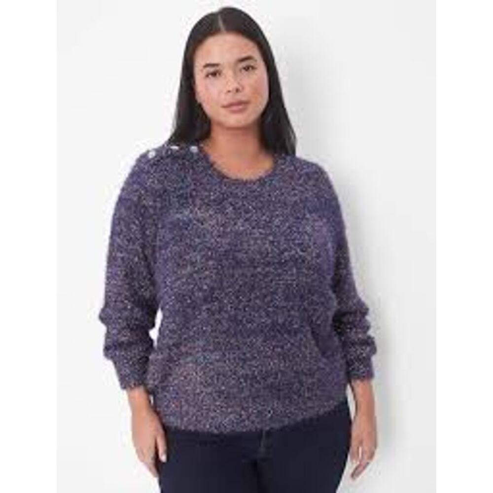 Lane Bryant Blue Fuzzy Sweater with jeweled Buttons size 14/16